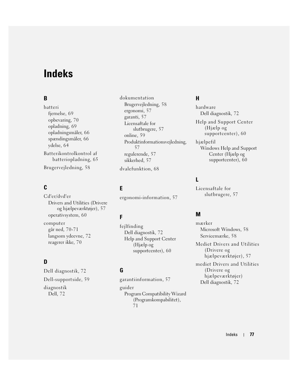 Indeks | Dell Latitude D830 (Early 2007) User Manual | Page 77 / 258