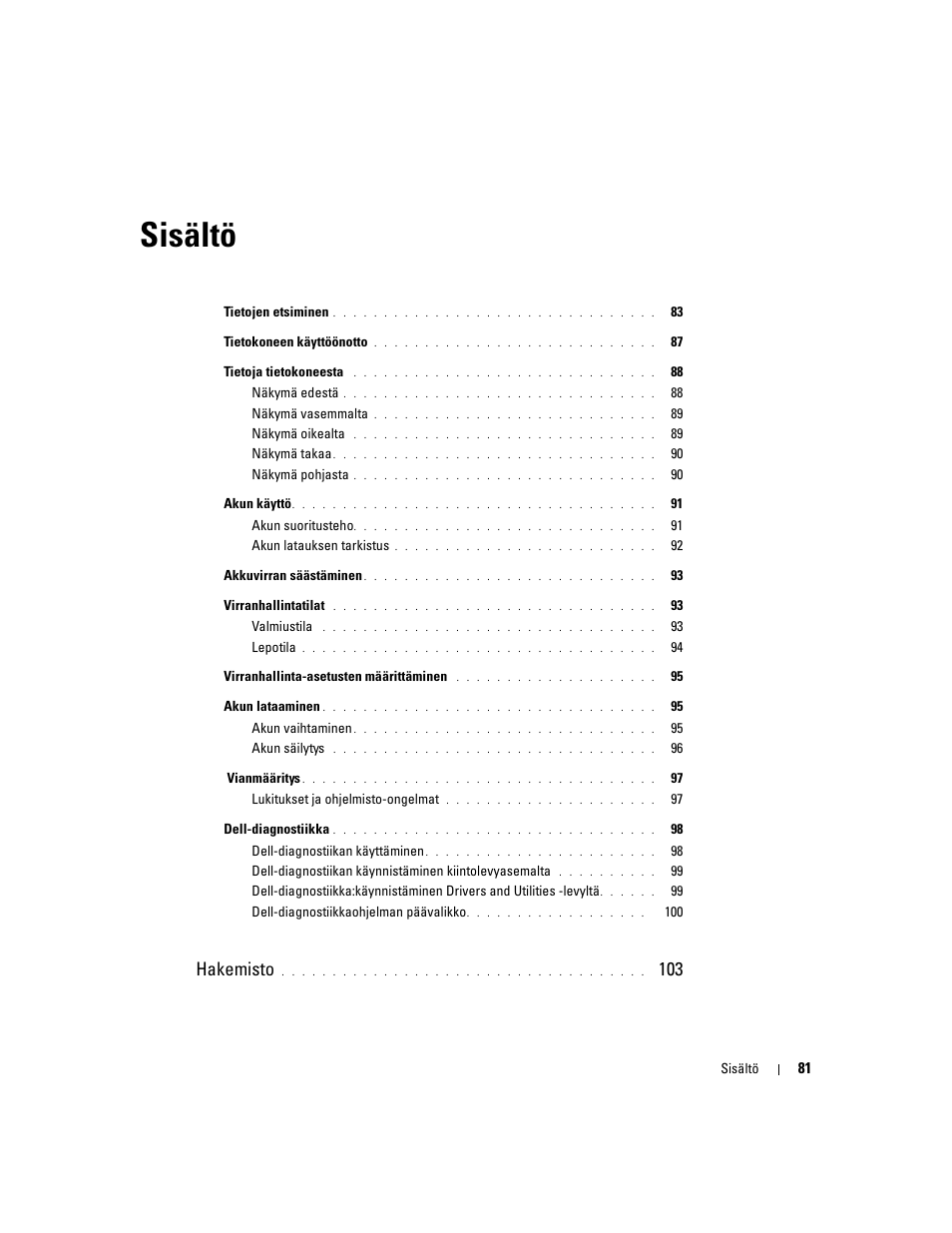 Sisältö, Hakemisto | Dell Latitude D830 (Early 2007) User Manual | Page 81 / 258