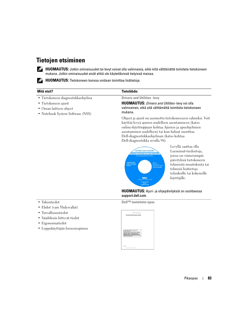 Tietojen etsiminen | Dell Latitude D830 (Early 2007) User Manual | Page 83 / 258