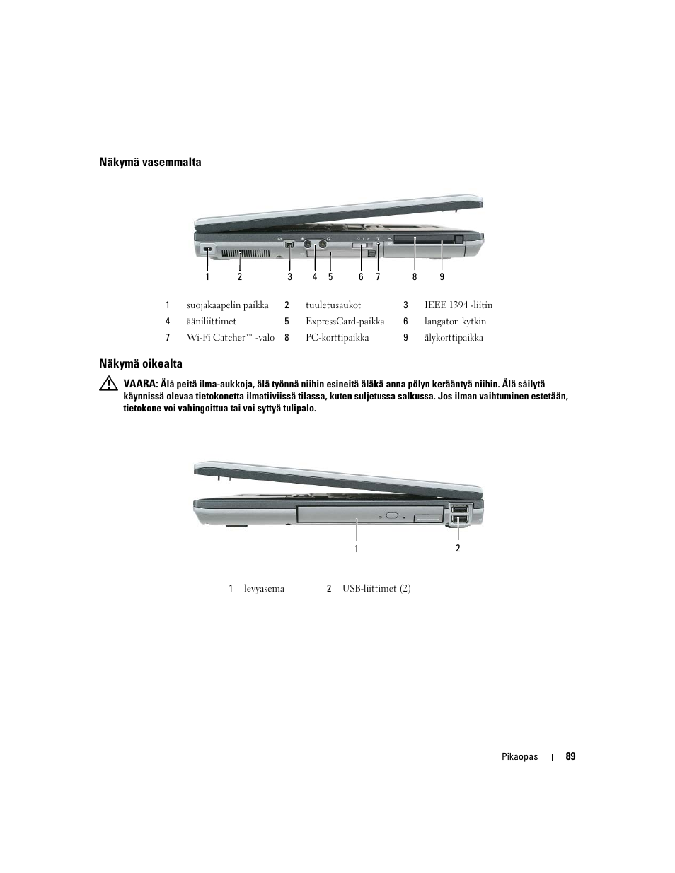 Näkymä vasemmalta, Näkymä oikealta | Dell Latitude D830 (Early 2007) User Manual | Page 89 / 258