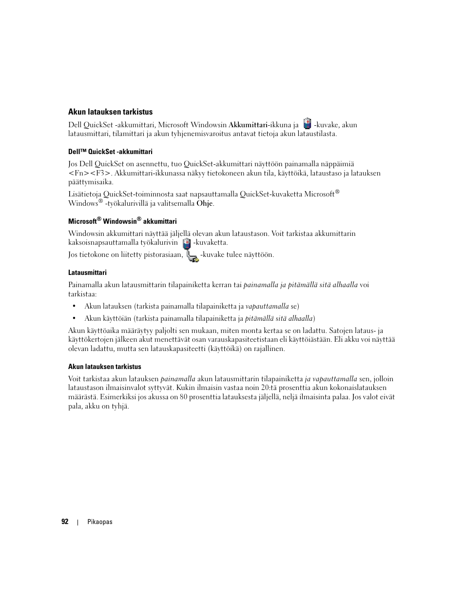 Akun latauksen tarkistus | Dell Latitude D830 (Early 2007) User Manual | Page 92 / 258
