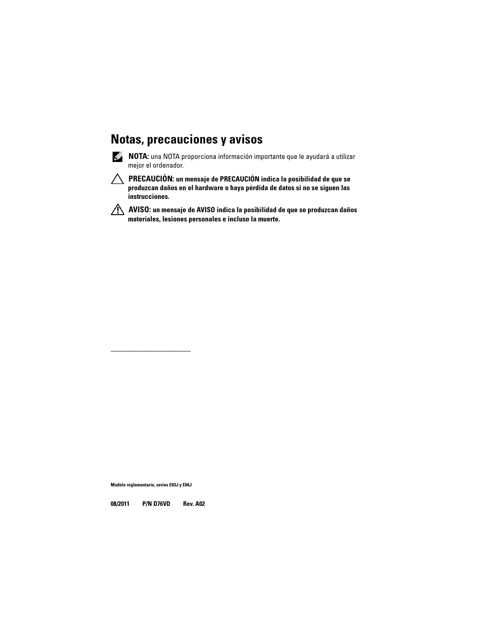 Notas, precauciones y avisos | Dell PowerVault MD3200 User Manual | Page 124 / 174