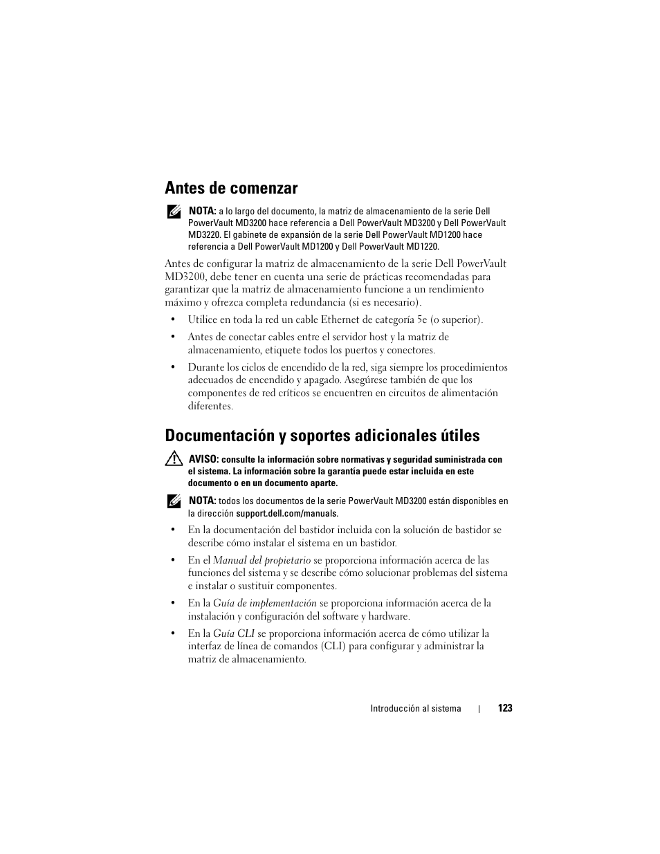 Antes de comenzar, Documentación y soportes adicionales útiles | Dell PowerVault MD3200 User Manual | Page 125 / 174