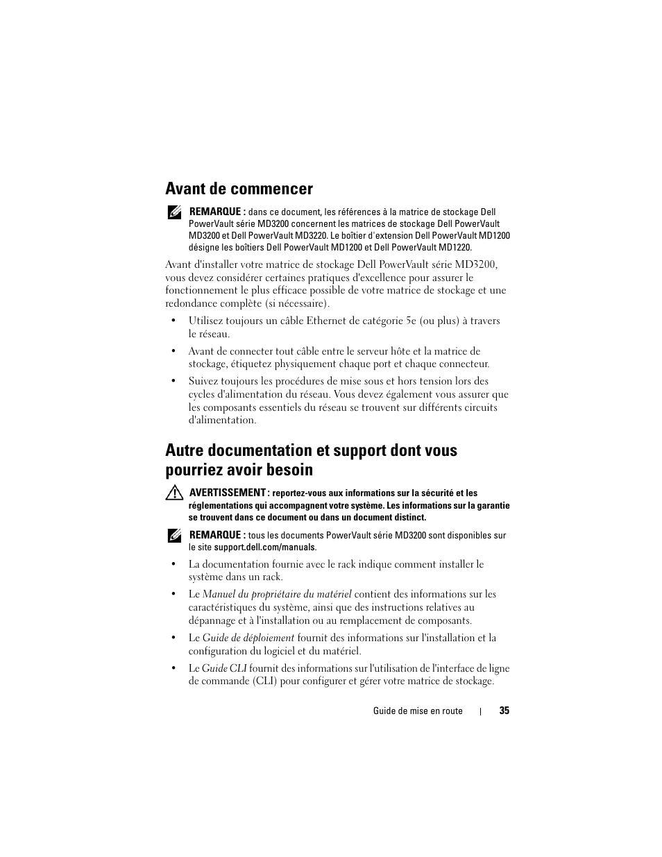 Avant de commencer | Dell PowerVault MD3200 User Manual | Page 37 / 174
