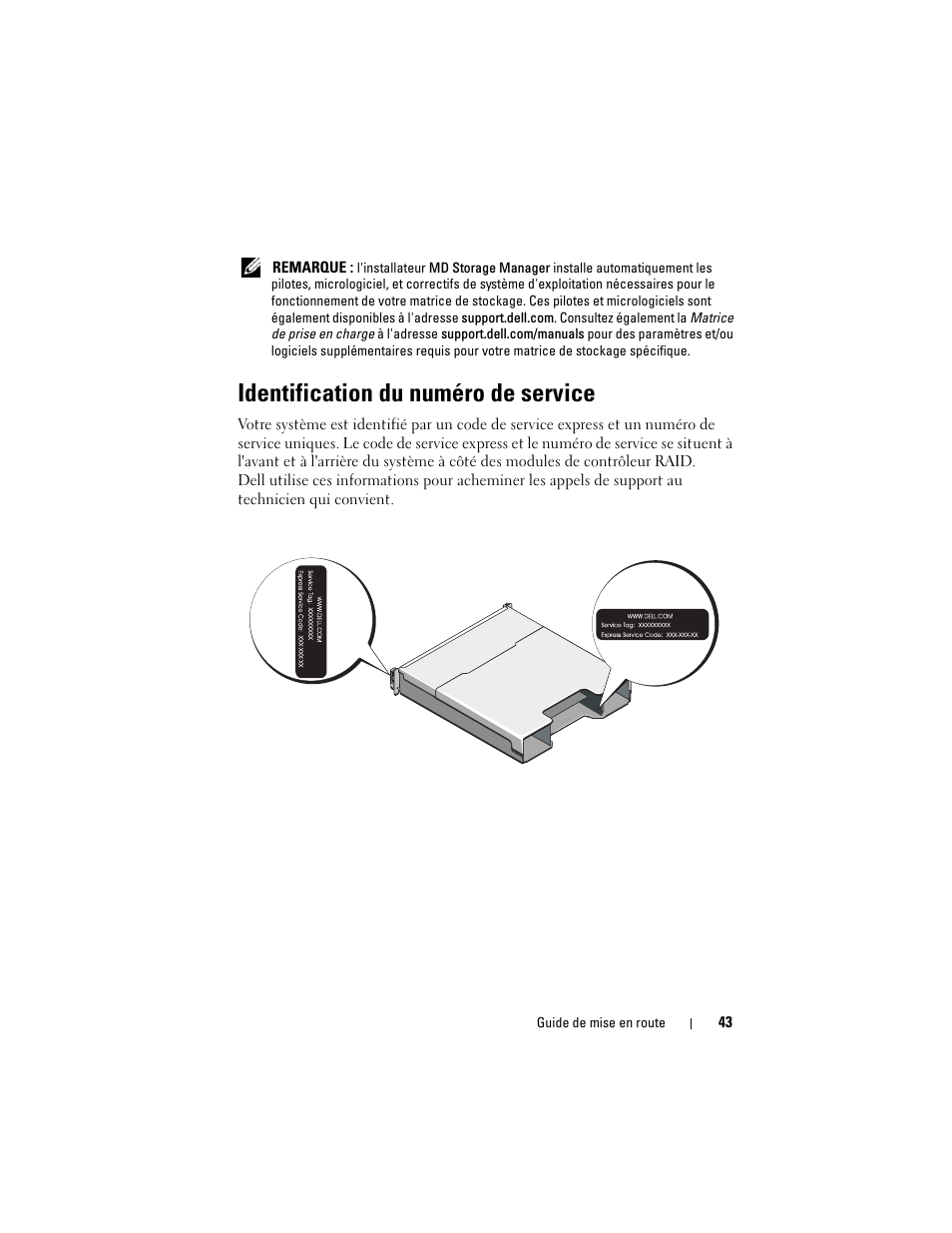 Identification du numéro de service, Informations nom (mexique uniquement) | Dell PowerVault MD3200 User Manual | Page 45 / 174