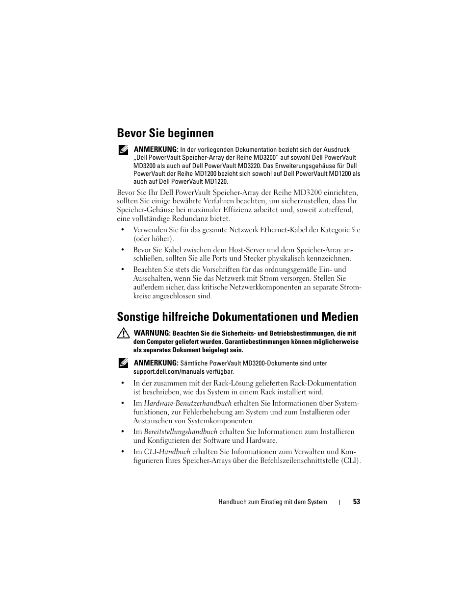 Bevor sie beginnen, Sonstige hilfreiche dokumentationen und medien | Dell PowerVault MD3200 User Manual | Page 55 / 174