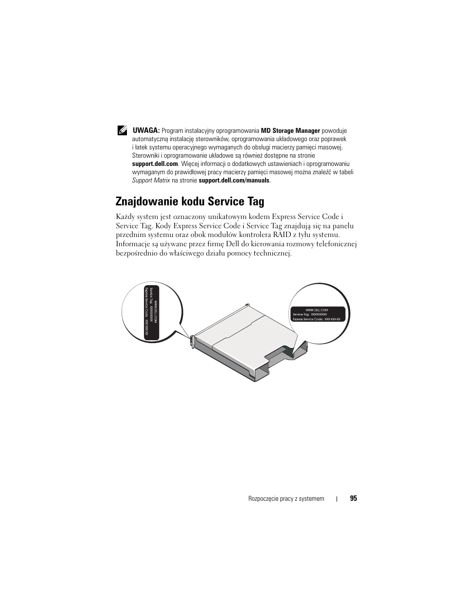 Znajdowanie kodu service tag | Dell PowerVault MD3200 User Manual | Page 97 / 174