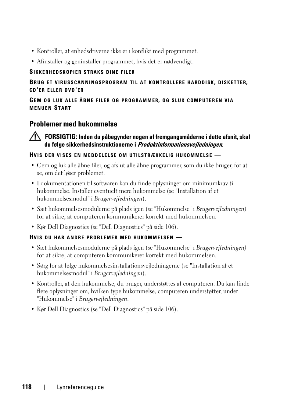 Problemer med hukommelse | Dell Precision T3400 (Late 2007) User Manual | Page 118 / 608