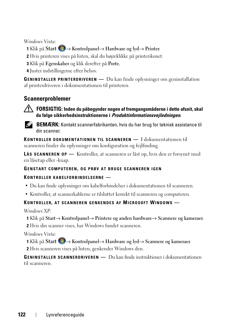 Scannerproblemer | Dell Precision T3400 (Late 2007) User Manual | Page 122 / 608