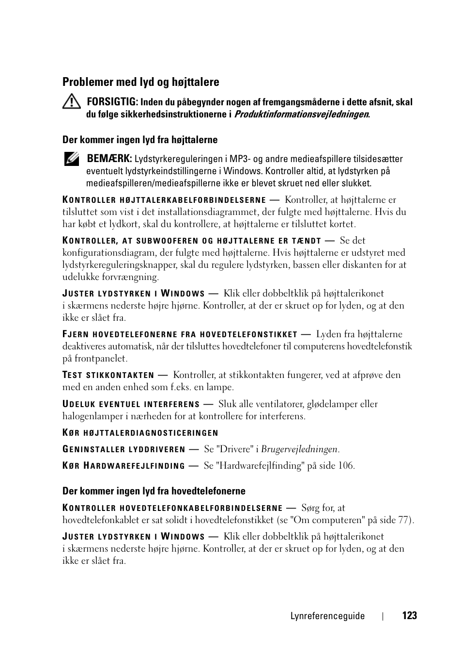 Problemer med lyd og højttalere | Dell Precision T3400 (Late 2007) User Manual | Page 123 / 608