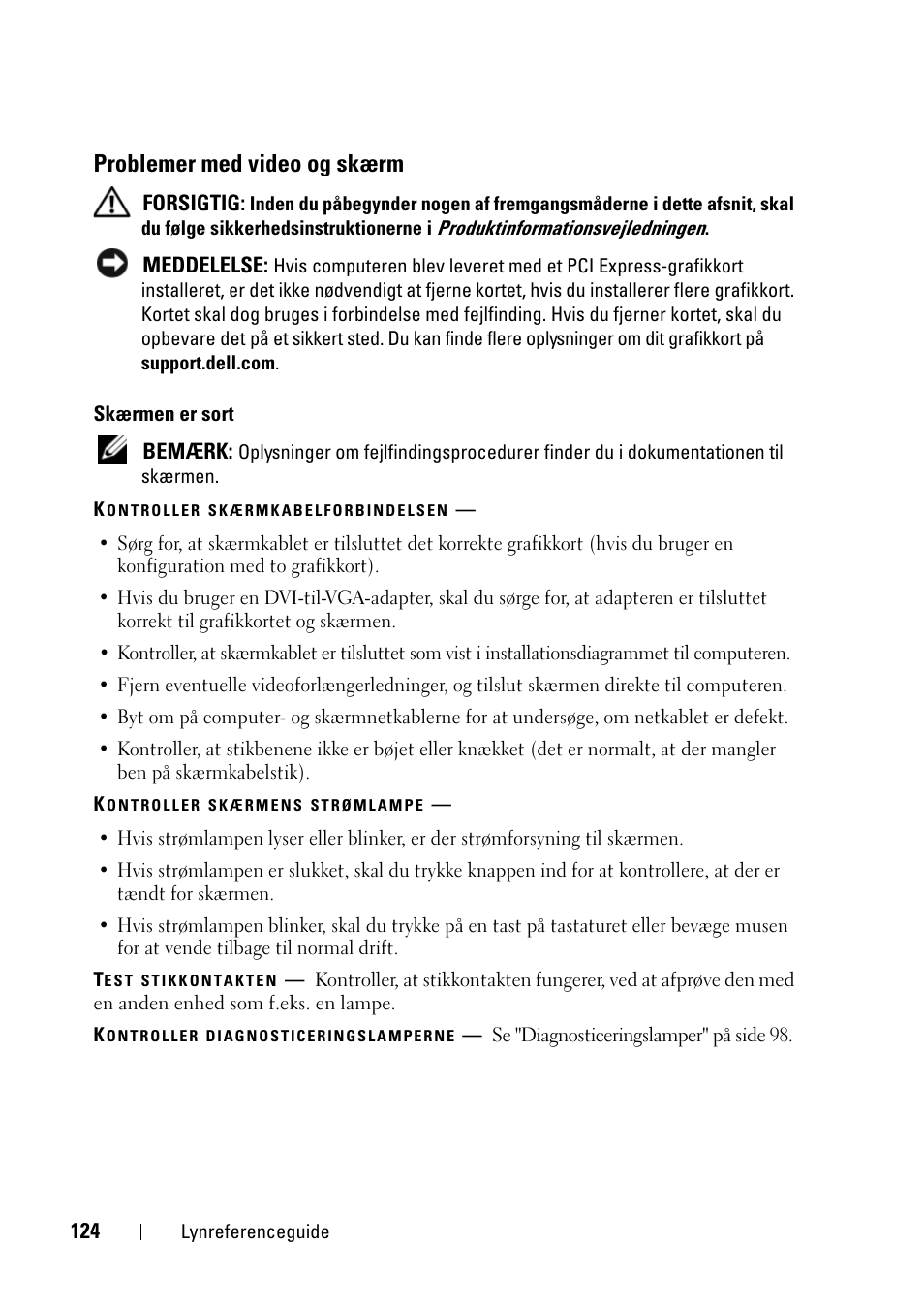 Problemer med video og skærm | Dell Precision T3400 (Late 2007) User Manual | Page 124 / 608