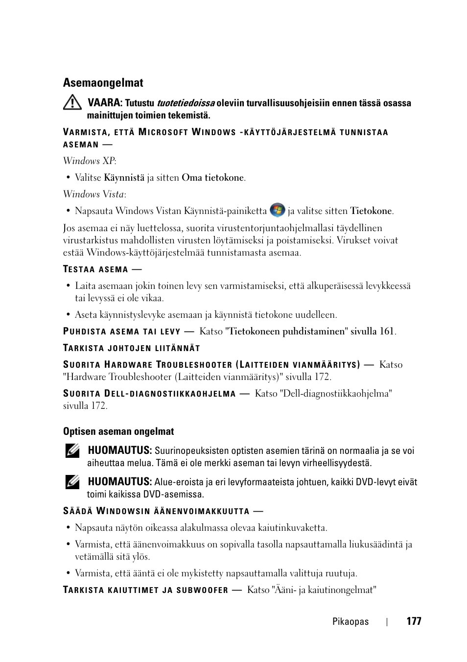 Asemaongelmat | Dell Precision T3400 (Late 2007) User Manual | Page 177 / 608