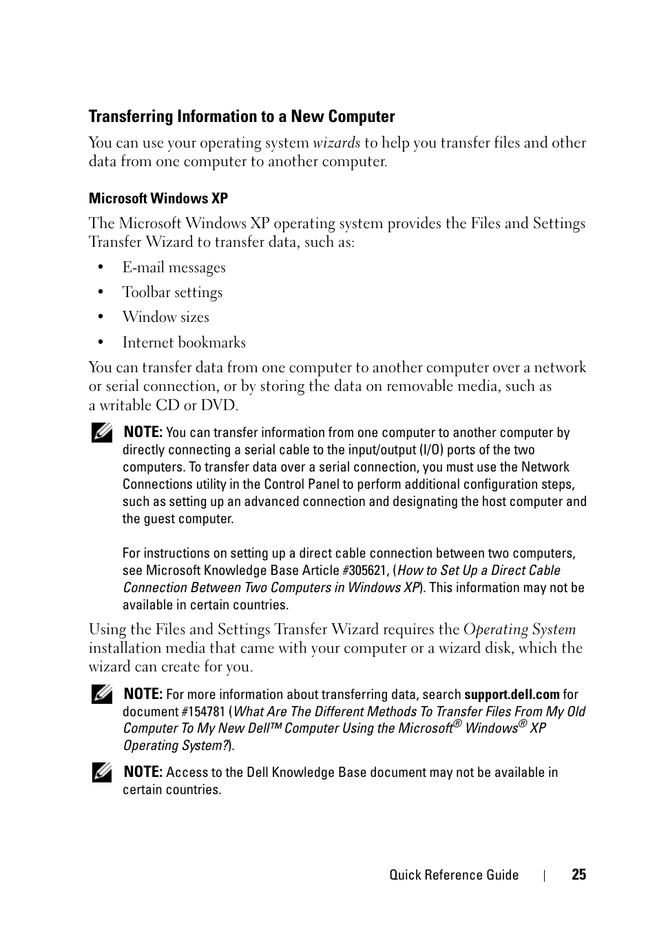 Transferring information to a new computer | Dell Precision T3400 (Late 2007) User Manual | Page 25 / 608