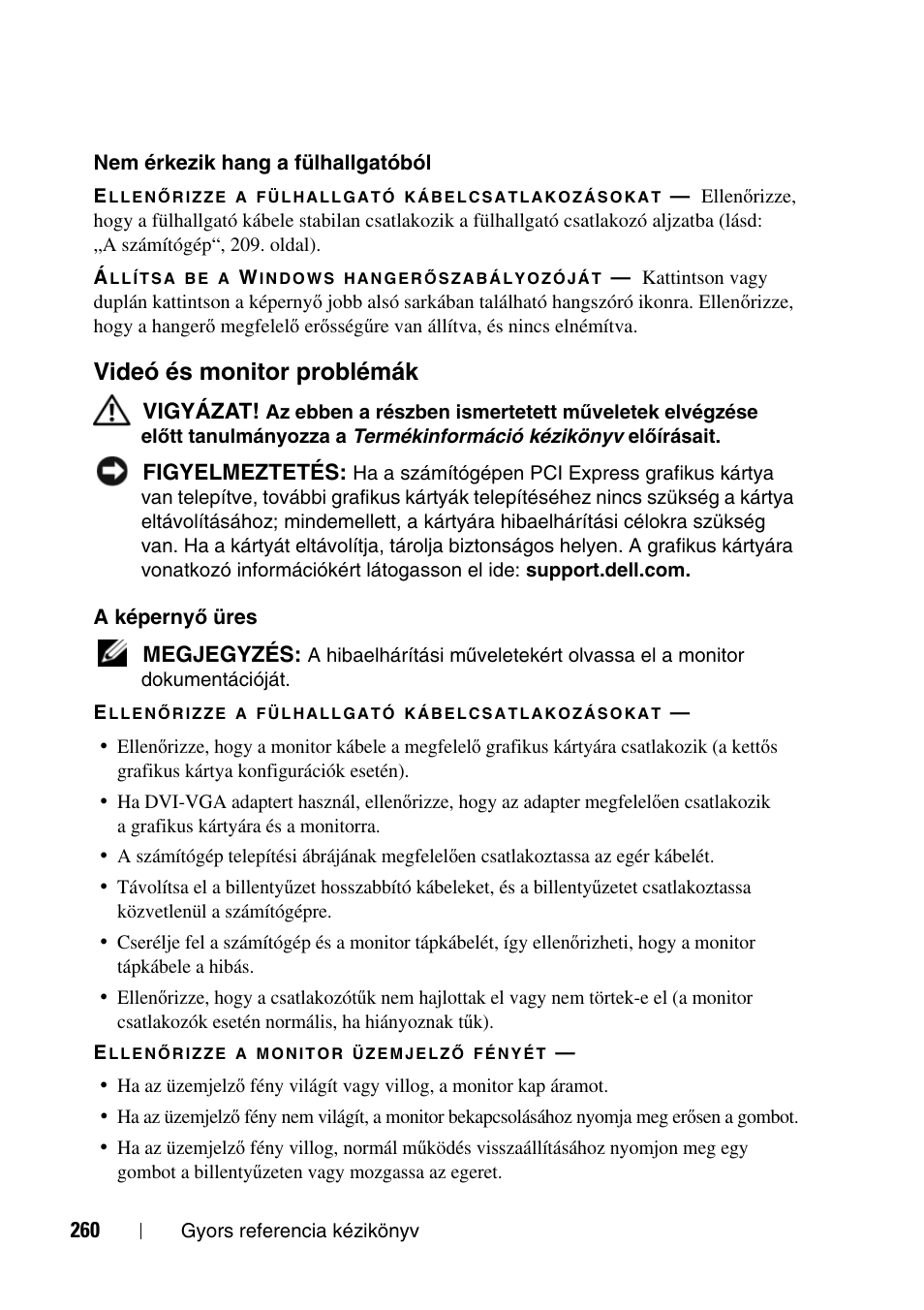 Videó és monitor problémák | Dell Precision T3400 (Late 2007) User Manual | Page 260 / 608