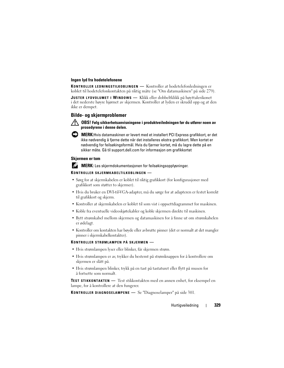 Bilde- og skjermproblemer | Dell Precision T3400 (Late 2007) User Manual | Page 329 / 608