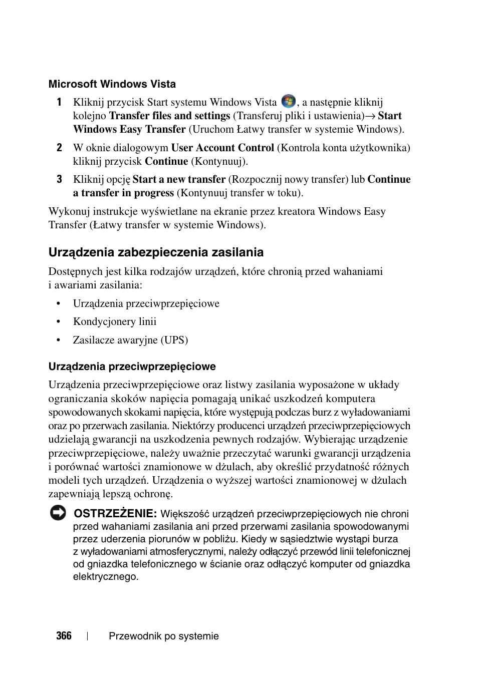 Urządzenia zabezpieczenia zasilania, Ądzenia zabezpieczenia zasilania | Dell Precision T3400 (Late 2007) User Manual | Page 366 / 608