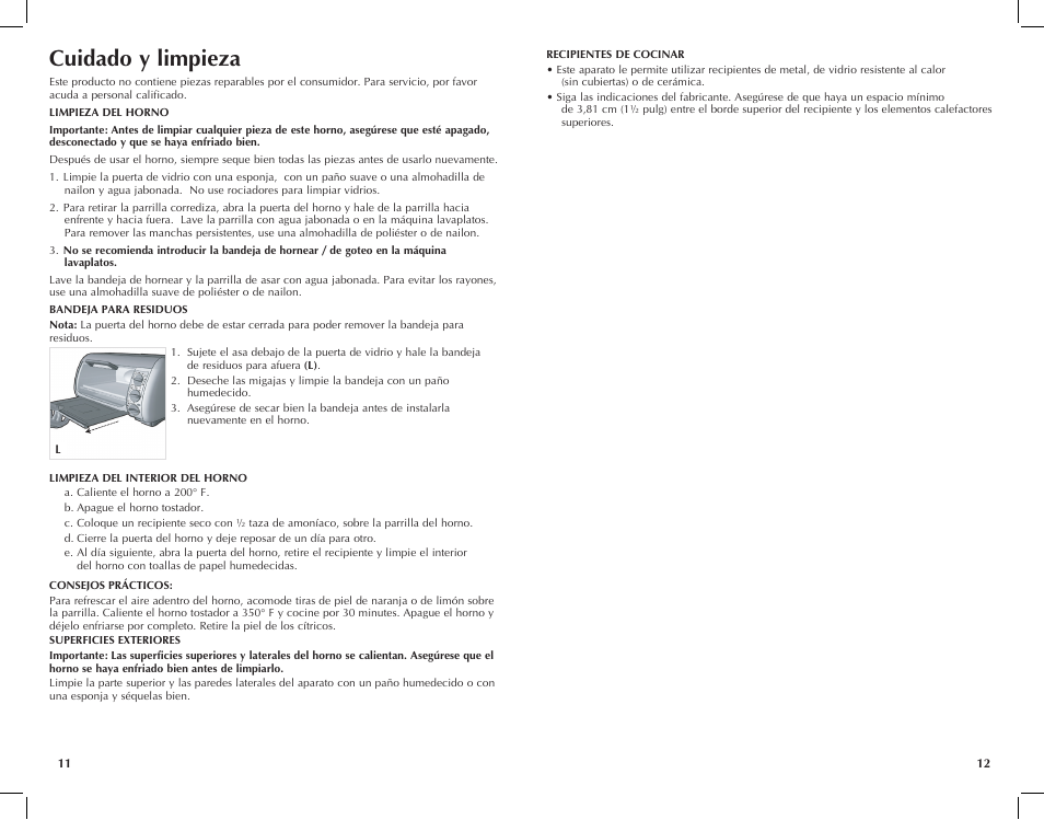 Cuidado y limpieza | Black & Decker Toast-R- TRO491B User Manual | Page 7 / 19