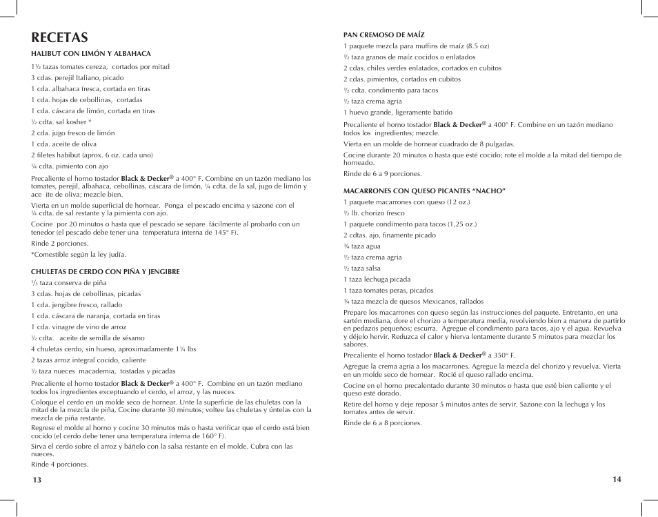 Recetas | Black & Decker Toast-R- TRO491B User Manual | Page 8 / 19