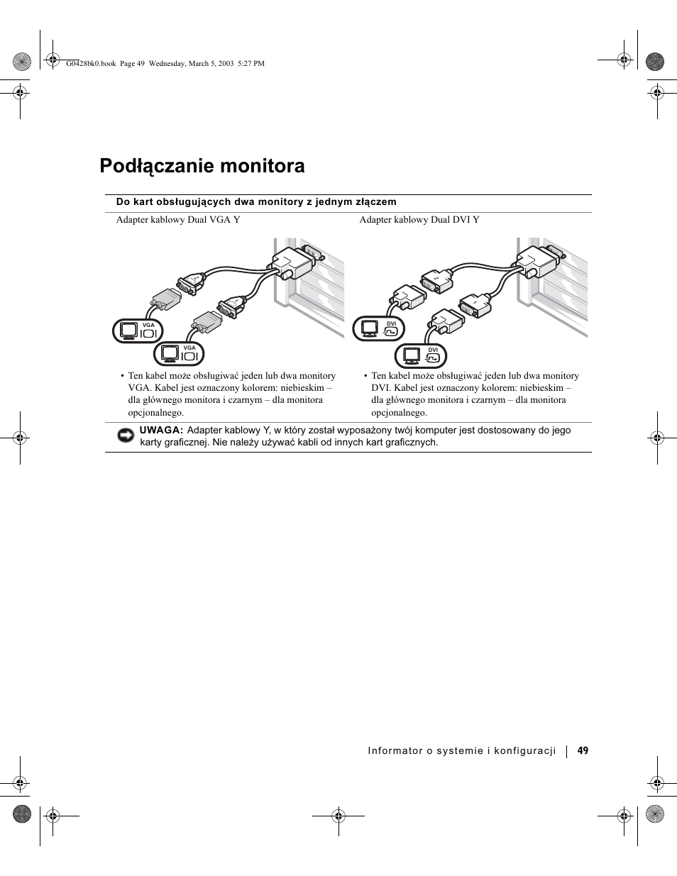 Podłączanie monitora | Dell Precision 360 User Manual | Page 49 / 112