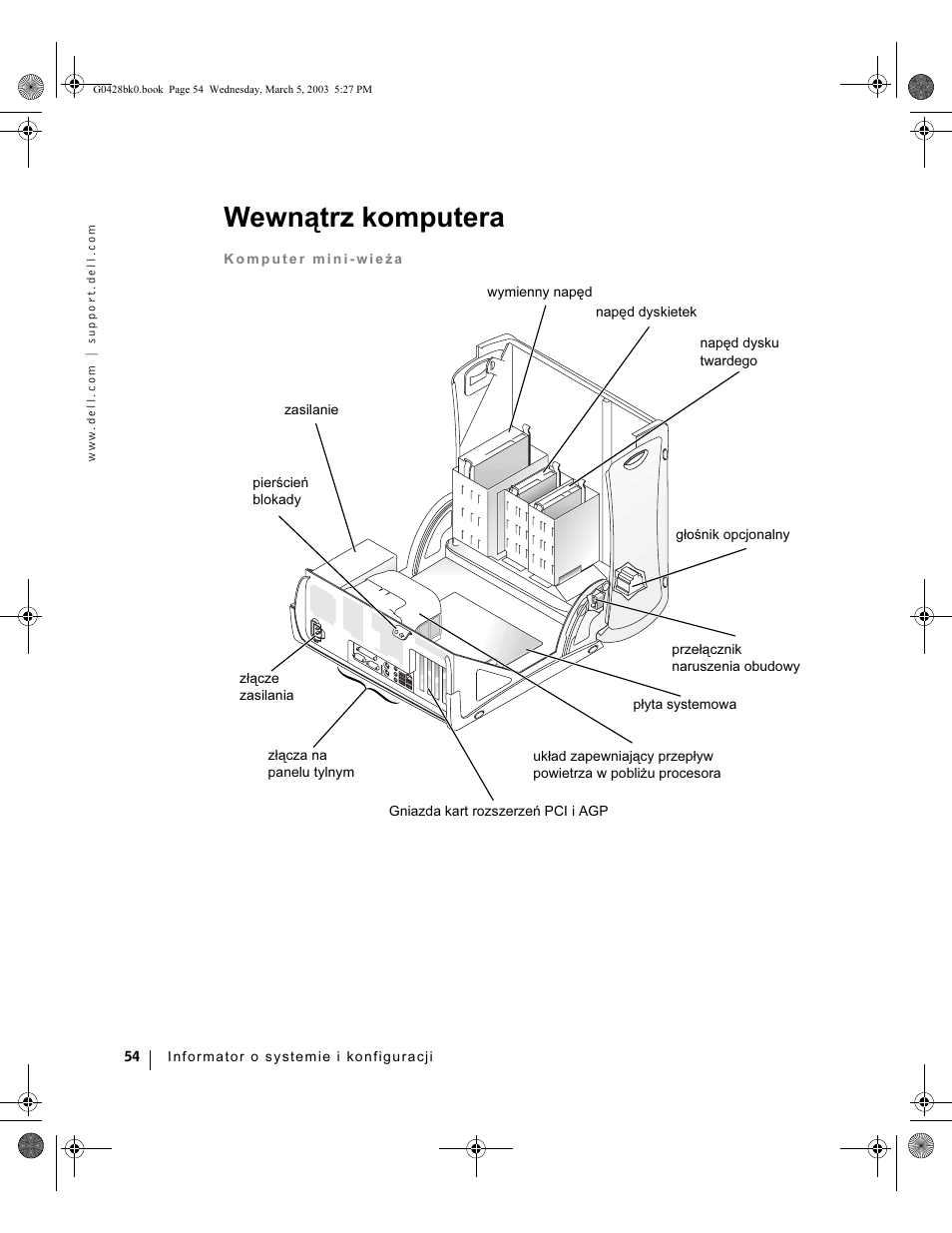 Wewnątrz komputera | Dell Precision 360 User Manual | Page 54 / 112