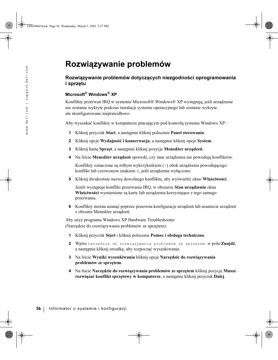 Rozwiązywanie problemów | Dell Precision 360 User Manual | Page 56 / 112