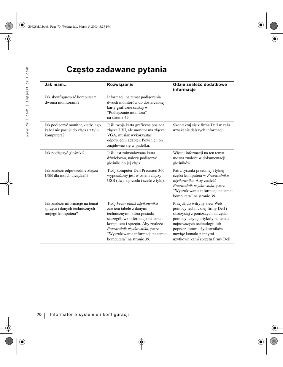 Często zadawane pytania | Dell Precision 360 User Manual | Page 70 / 112
