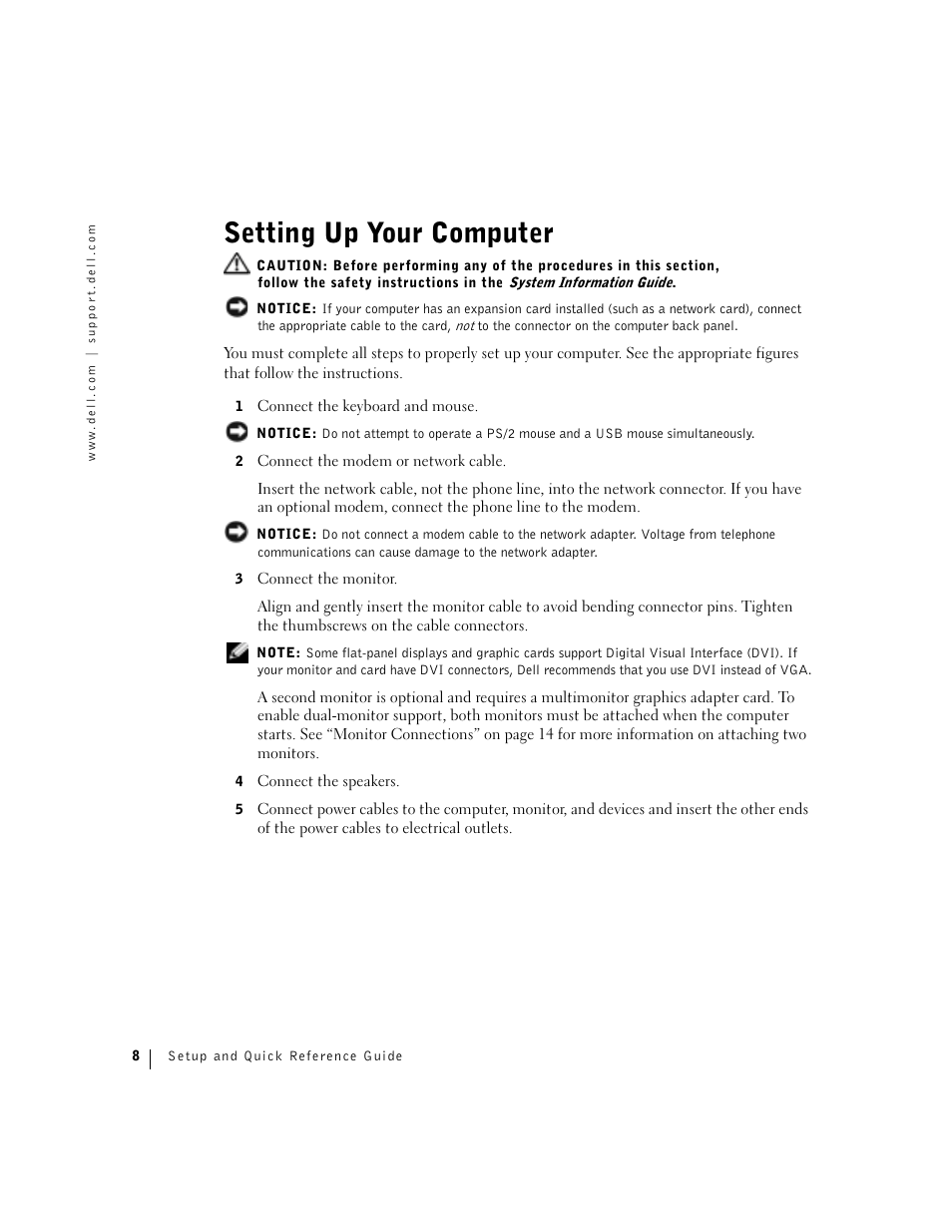 Setting up your computer | Dell Precision 360 User Manual | Page 8 / 112