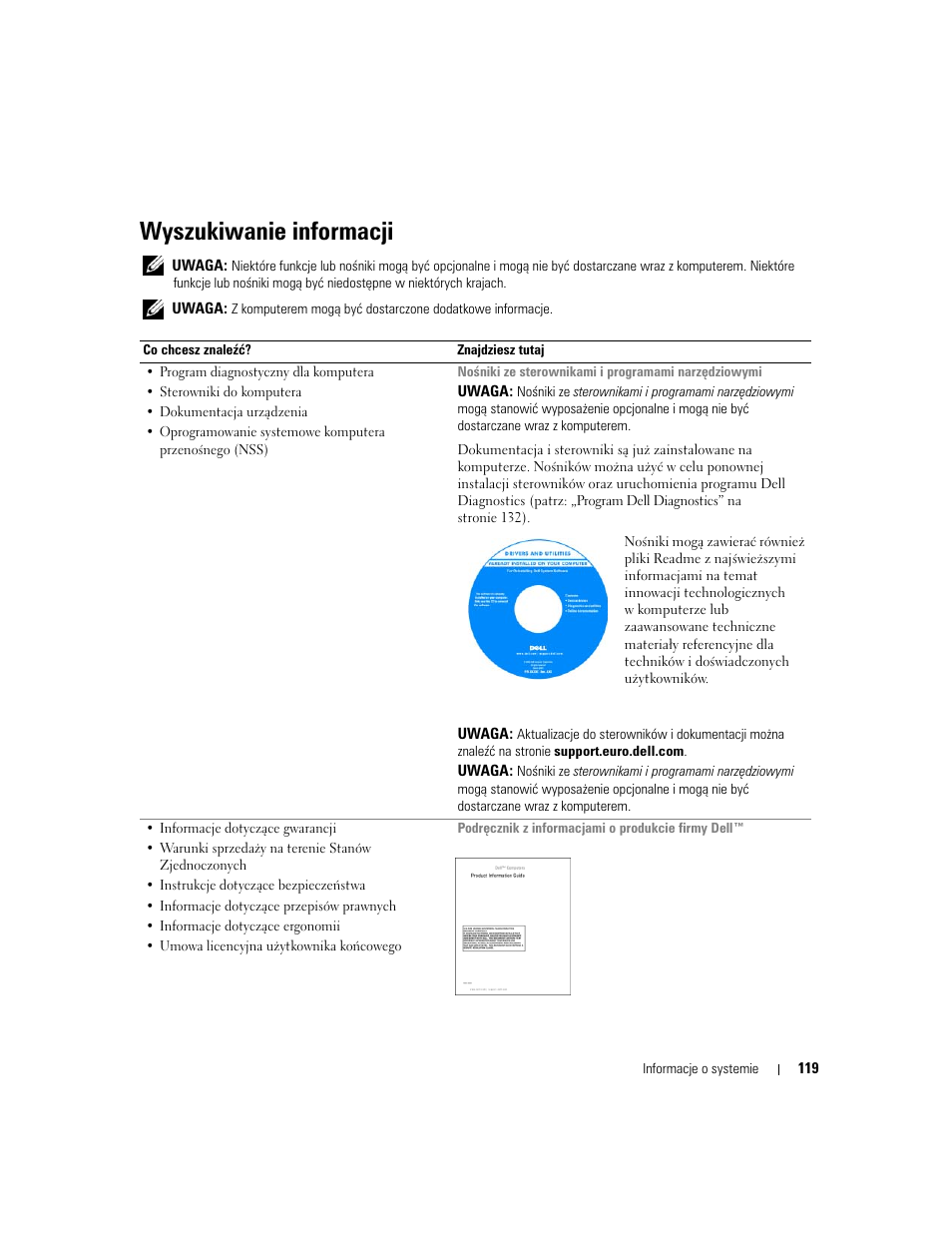 Wyszukiwanie informacji | Dell Latitude D631 (Early 2009) User Manual | Page 119 / 182