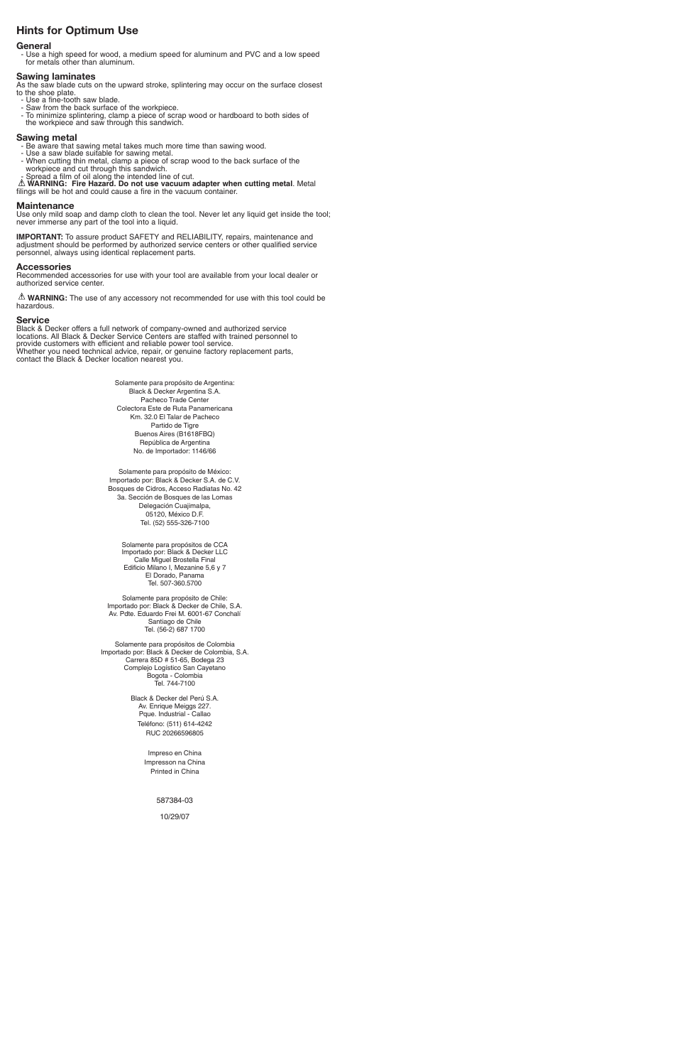 Hints for optimum use | Black & Decker 587384-03 User Manual | Page 6 / 6