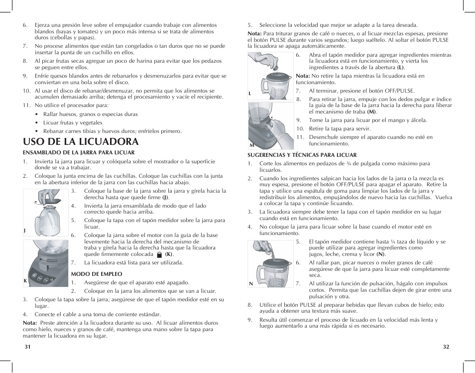Uso de la licuadora | Black & Decker FP2620S User Manual | Page 17 / 37