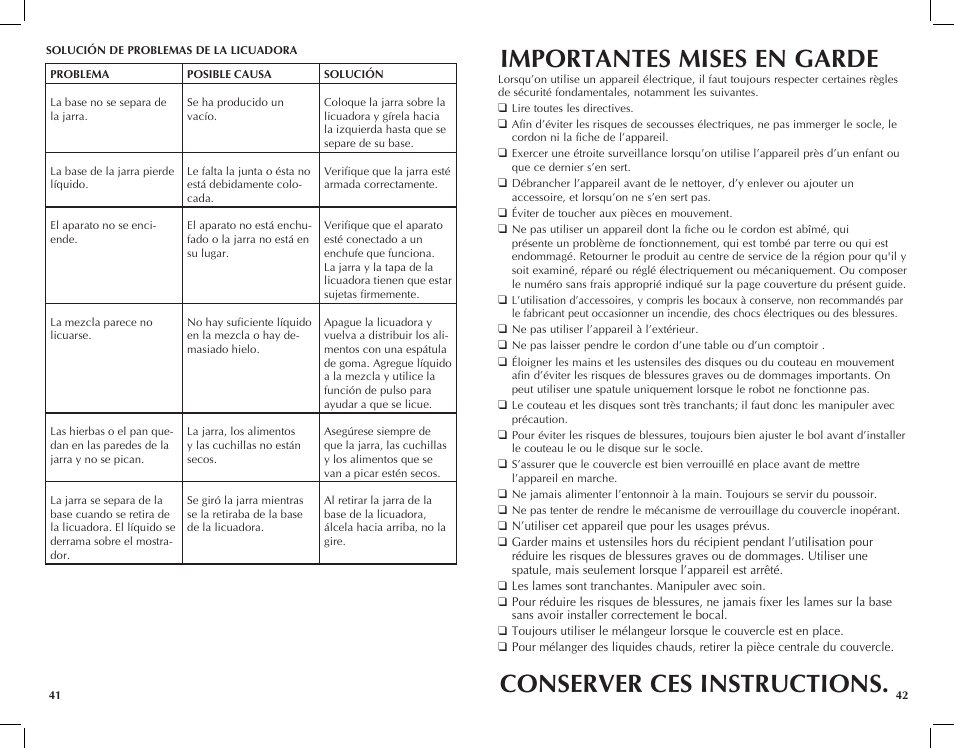 Importantes mises en garde, Conserver ces instructions | Black & Decker FP2620S User Manual | Page 22 / 37