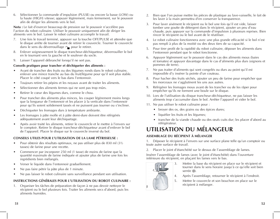 Utilisation du mélangeur | Black & Decker FP2620S User Manual | Page 27 / 37