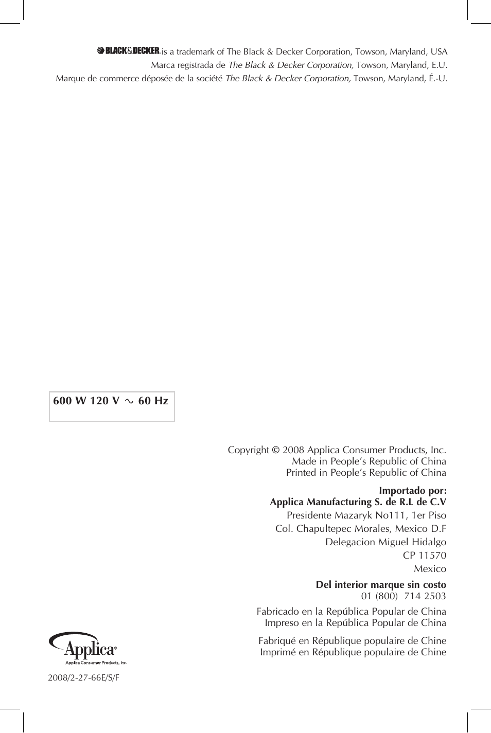 Black & Decker FP2620S User Manual | Page 37 / 37