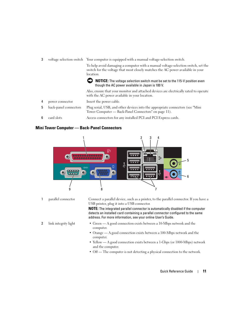 Mini tower computer - back-panel connectors, Mini tower computer — back-panel connectors | Dell OptiPlex 745 User Manual | Page 11 / 428