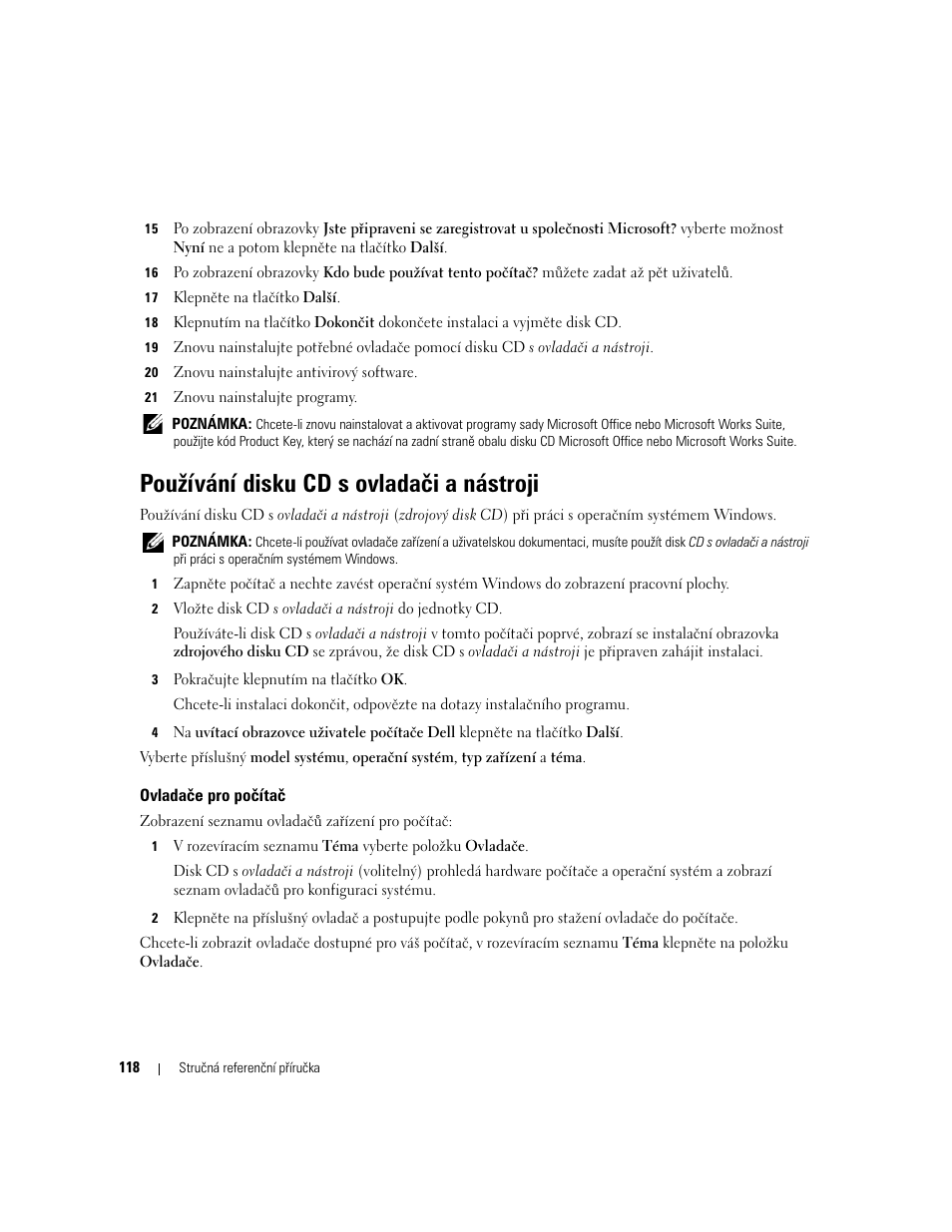 Používání disku cd s ovladači a nástroji, Ovladače pro počítač | Dell OptiPlex 745 User Manual | Page 118 / 428