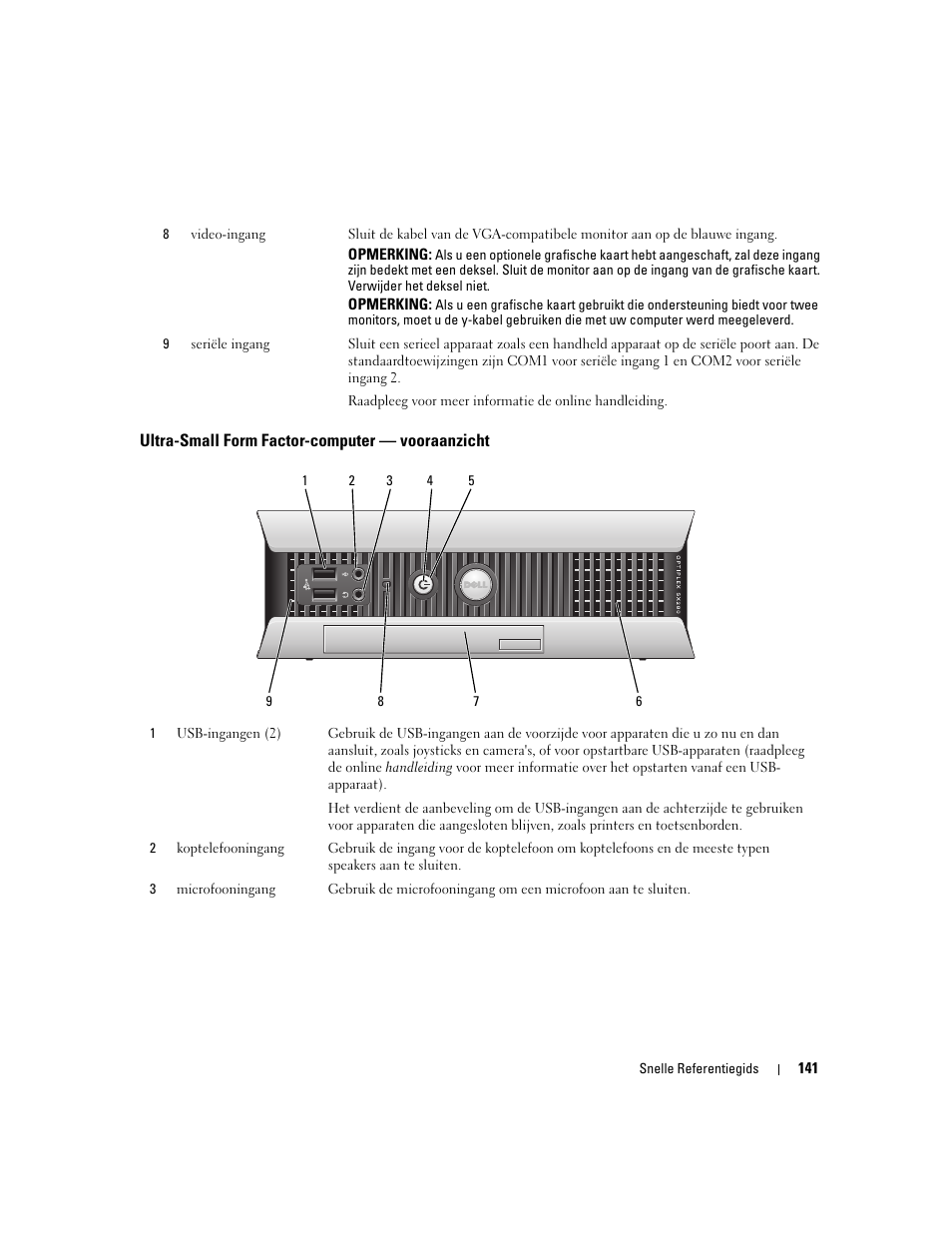 Ultra-small form factor-computer - vooraanzicht, Ultra-small form factor-computer — vooraanzicht | Dell OptiPlex 745 User Manual | Page 141 / 428