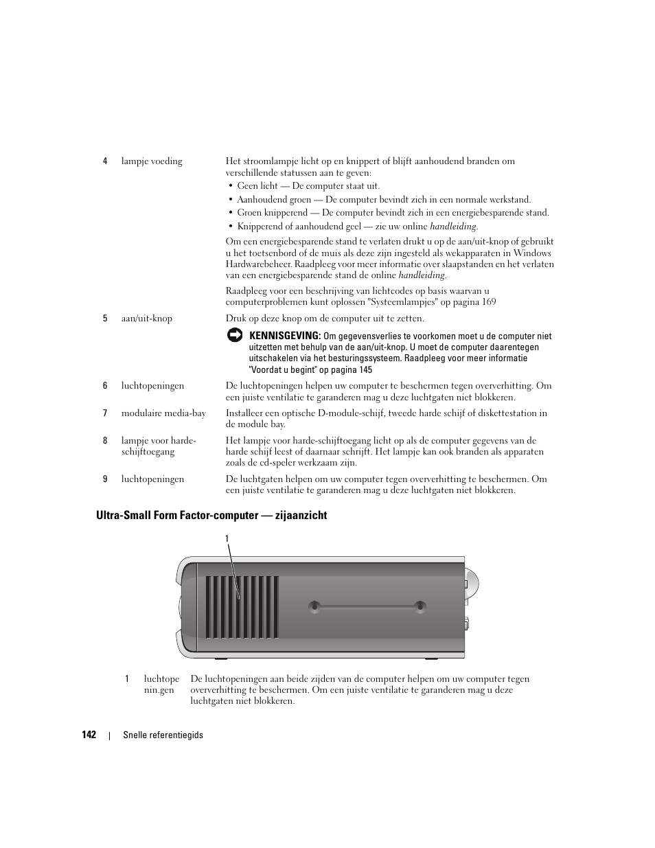 Ultra-small form factor-computer - zijaanzicht, Ultra-small form factor-computer — zijaanzicht | Dell OptiPlex 745 User Manual | Page 142 / 428