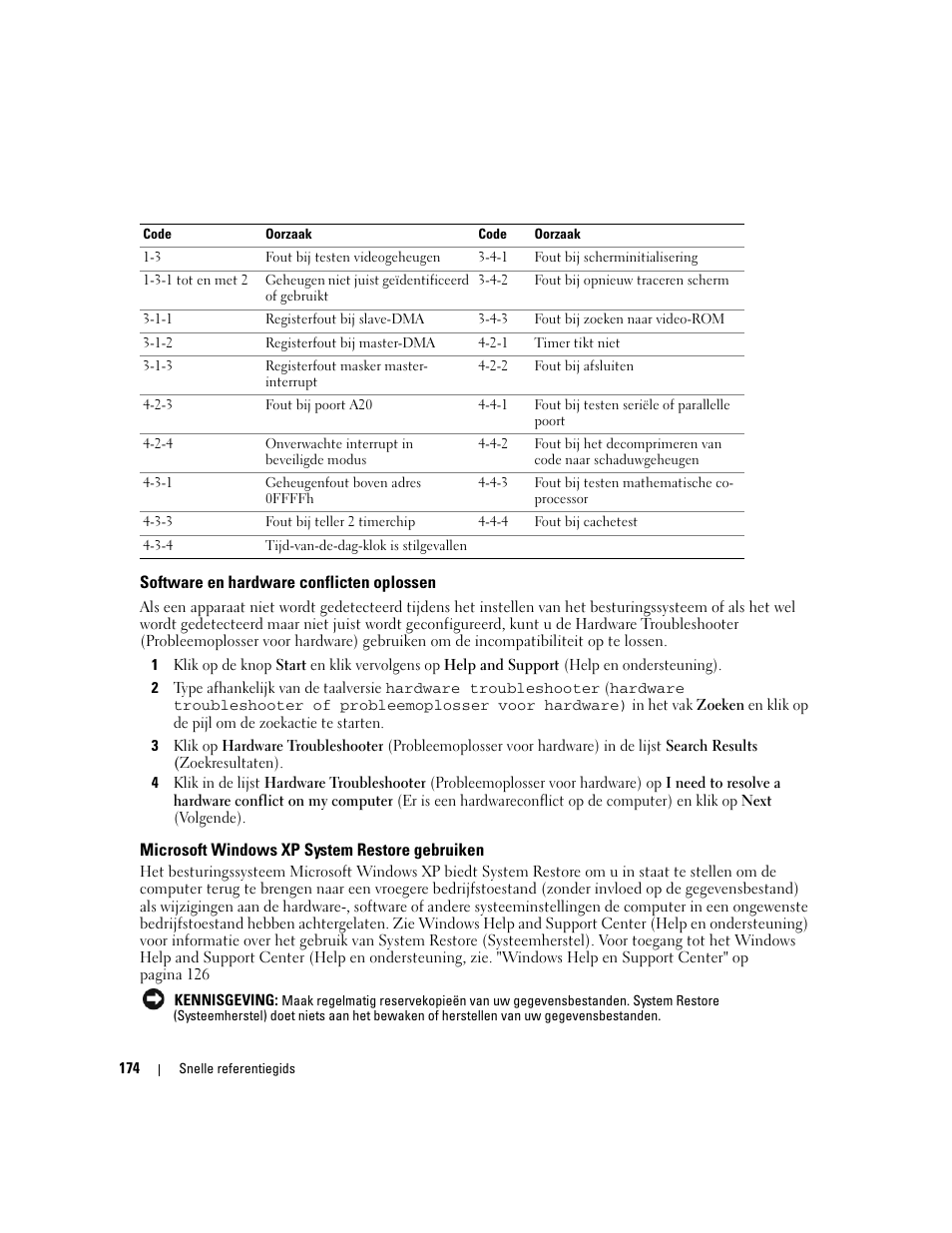 Software en hardware conflicten oplossen, Microsoft windows xp system restore gebruiken | Dell OptiPlex 745 User Manual | Page 174 / 428