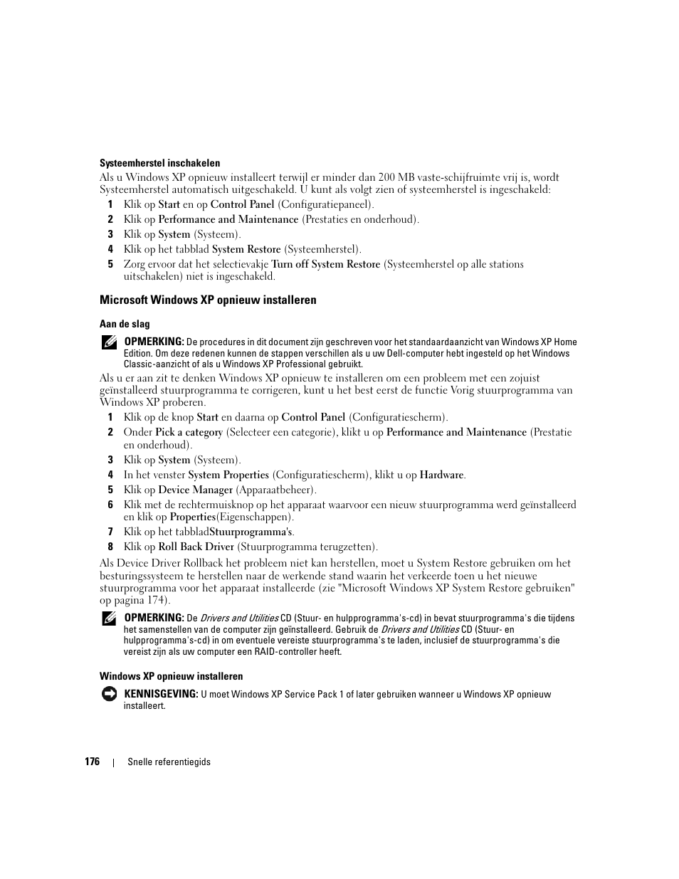 Microsoft windows xp opnieuw installeren | Dell OptiPlex 745 User Manual | Page 176 / 428