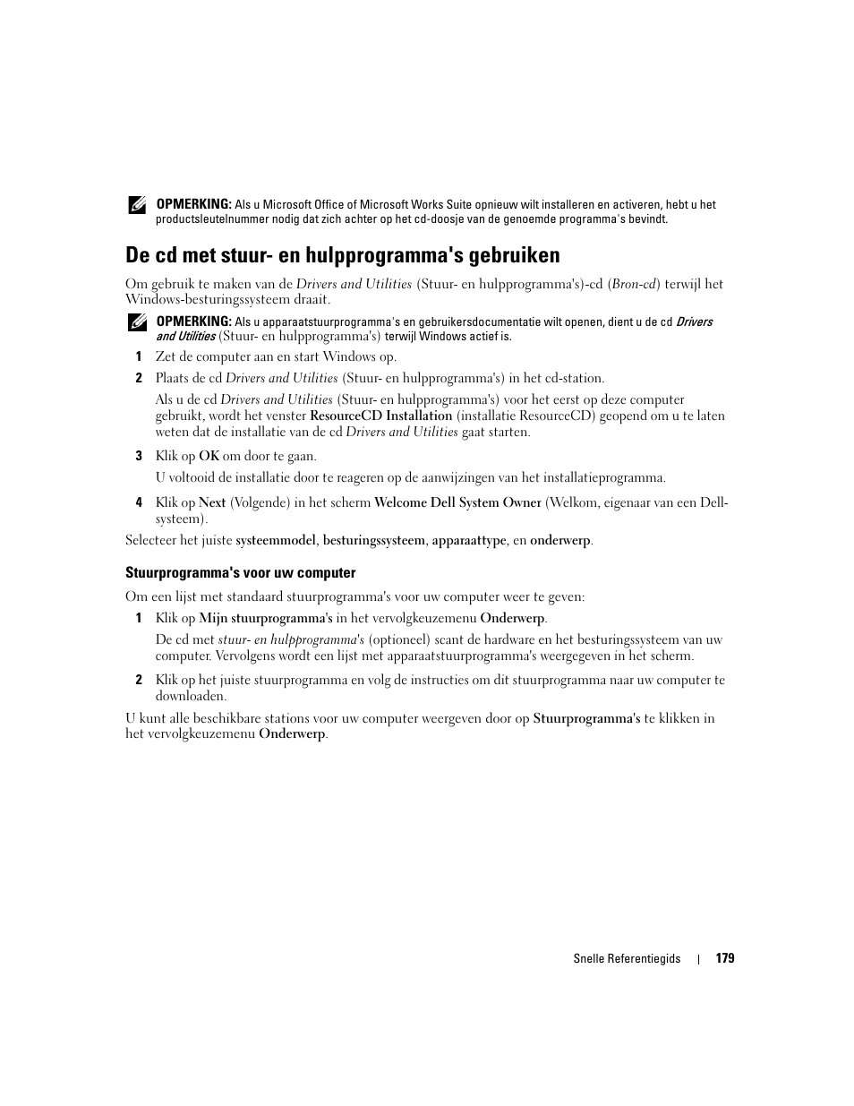 De cd met stuur- en hulpprogramma's gebruiken, Stuurprogramma's voor uw computer | Dell OptiPlex 745 User Manual | Page 179 / 428