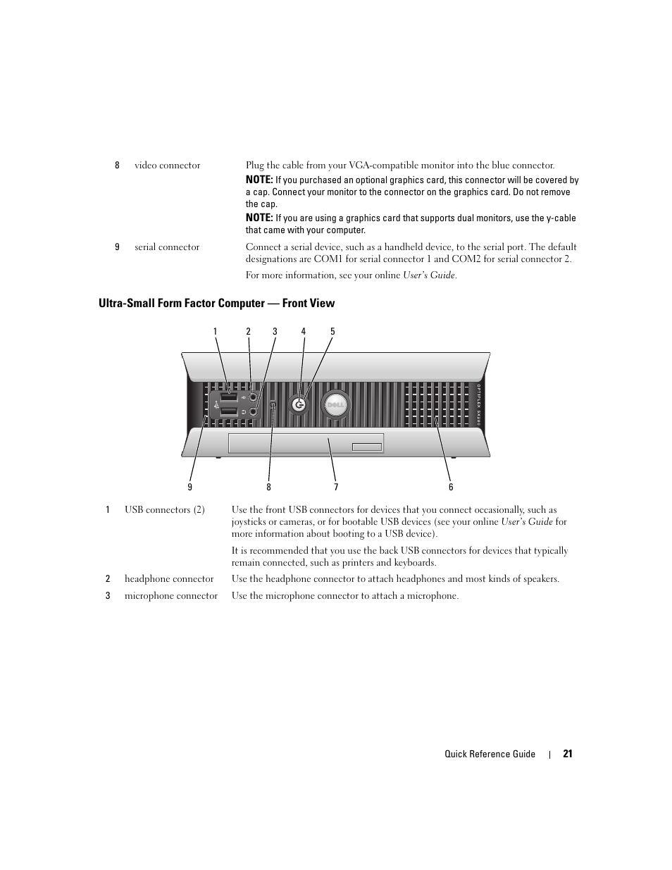 Ultra-small form factor computer - front view, Ultra-small form factor computer — front view | Dell OptiPlex 745 User Manual | Page 21 / 428