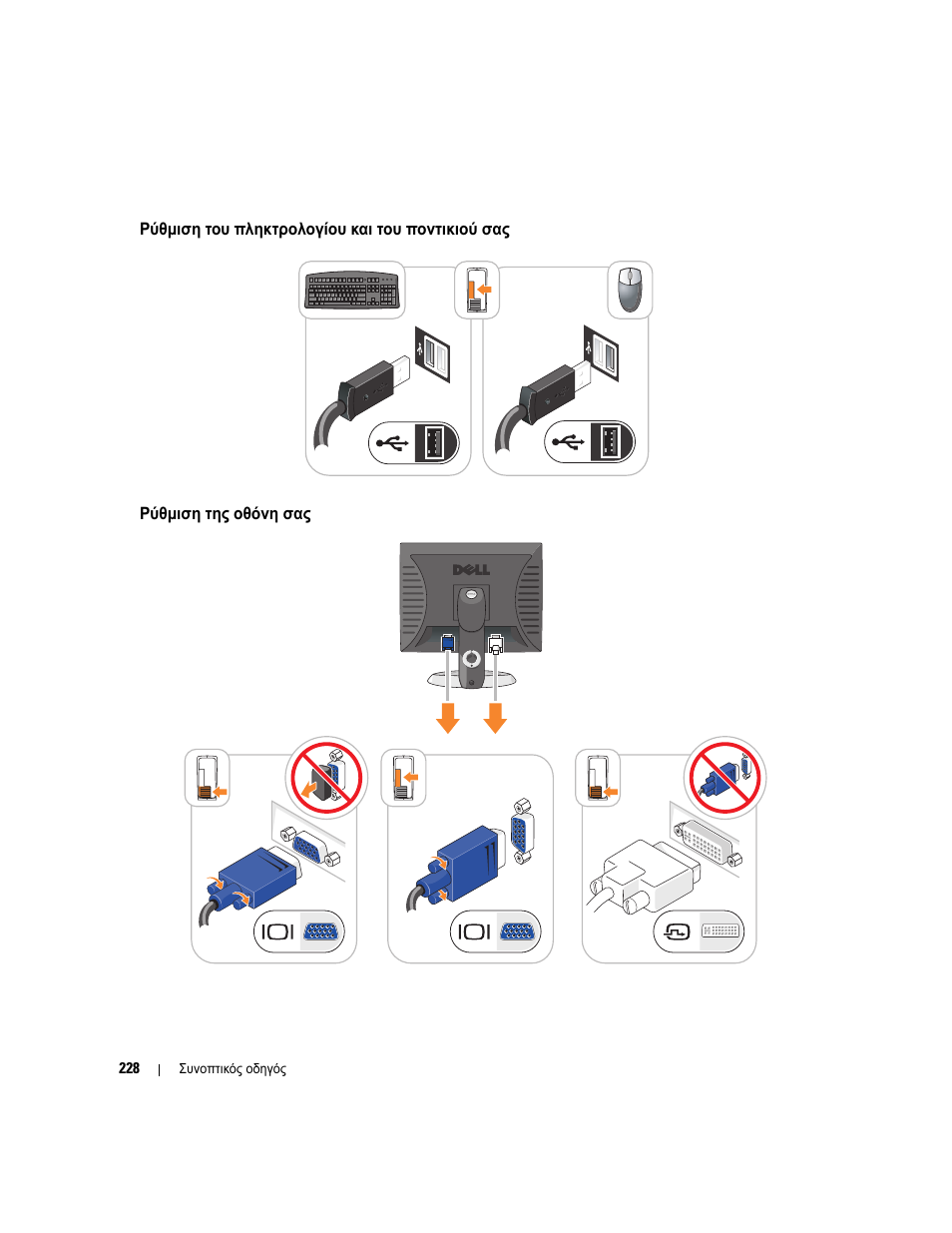 Ρύθµιση του πληκτρολογίου και του ποντικιού σας, Ρύθµιση της οθόνη σας | Dell OptiPlex 745 User Manual | Page 228 / 428