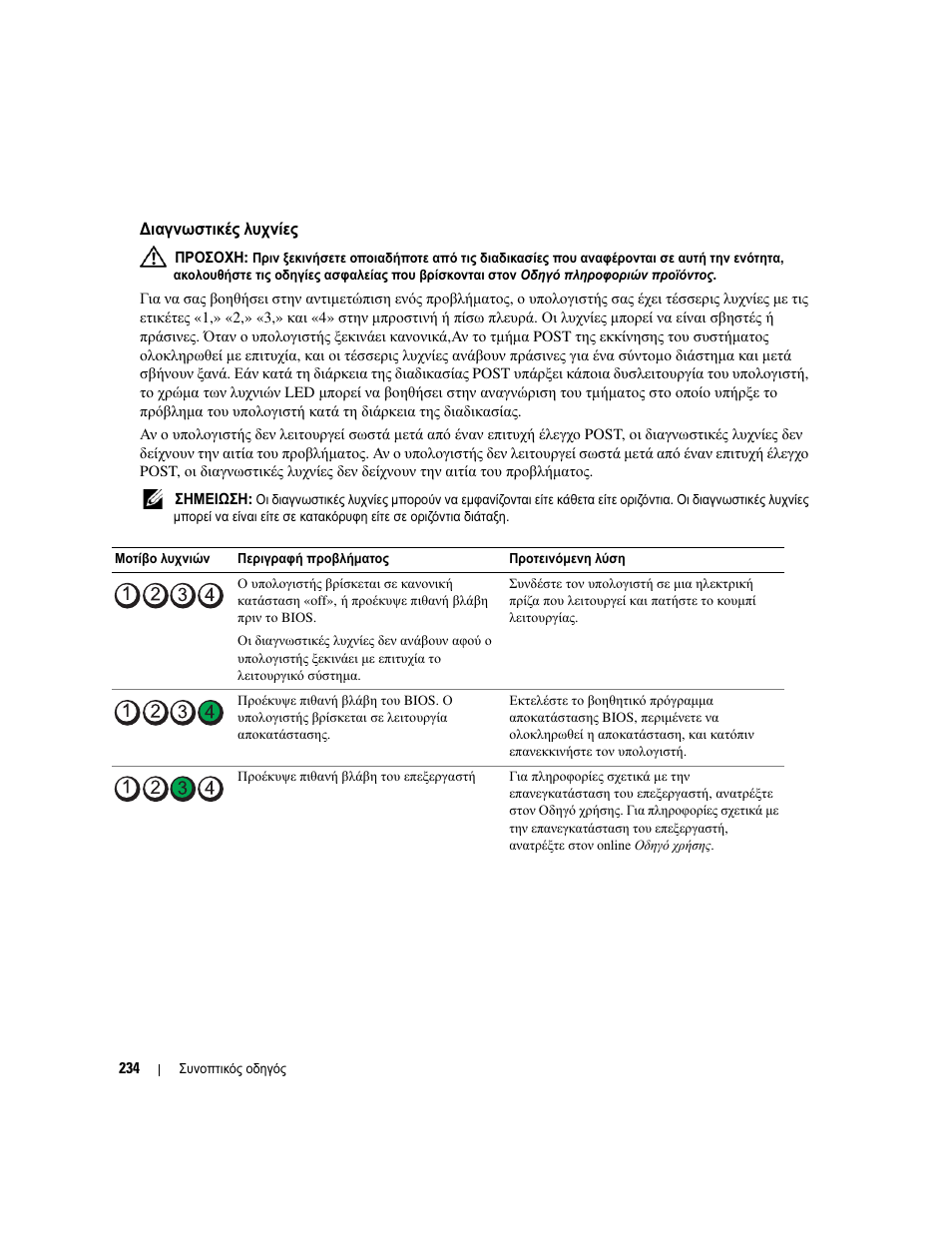 Ιαγνωστικ.. λυχν.ε, Ιαγνωστικές λυχνίες, Ιαγνωστικές | Λυχνίες» στη σελίδα 234, Ιαγνωστικές λυχνίες» στη, Σελίδα 234) | Dell OptiPlex 745 User Manual | Page 234 / 428