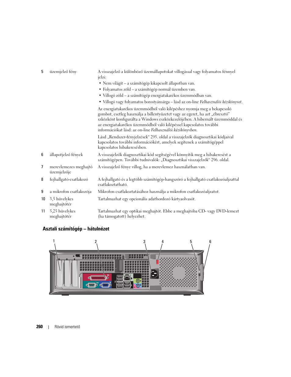 Asztali számítógép - hátulnézet, Asztali számítógép – hátulnézet | Dell OptiPlex 745 User Manual | Page 260 / 428