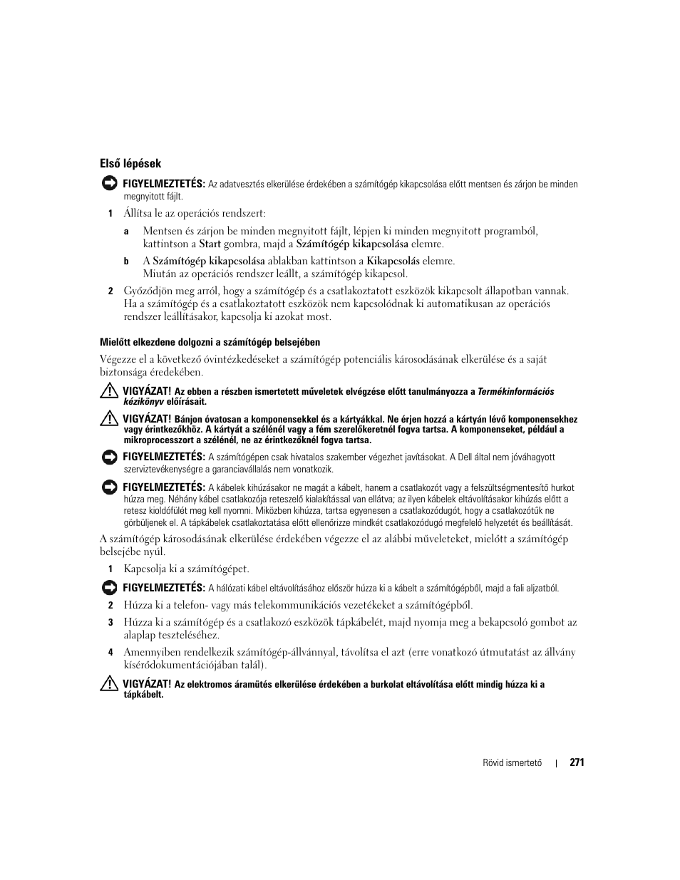 Elsõ lépések, Első lépések | Dell OptiPlex 745 User Manual | Page 271 / 428