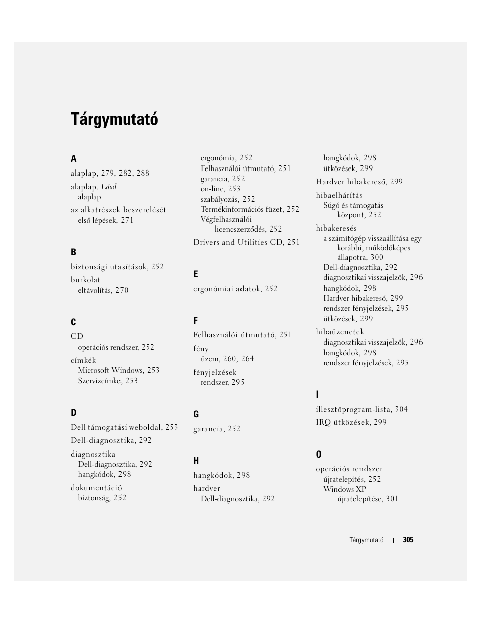 Tárgymutató | Dell OptiPlex 745 User Manual | Page 305 / 428