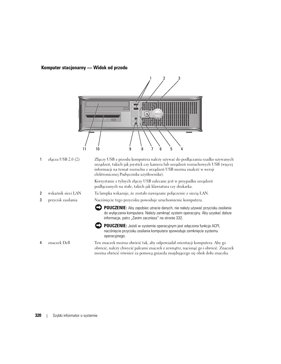 Komputer stacjonarny — widok od przodu | Dell OptiPlex 745 User Manual | Page 320 / 428