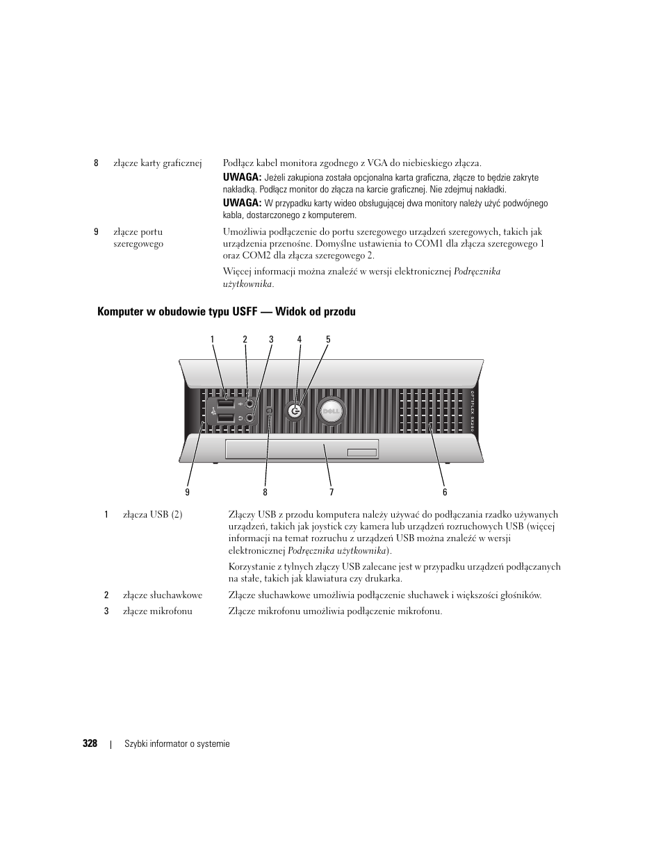 Komputer w obudowie typu usff — widok od przodu | Dell OptiPlex 745 User Manual | Page 328 / 428