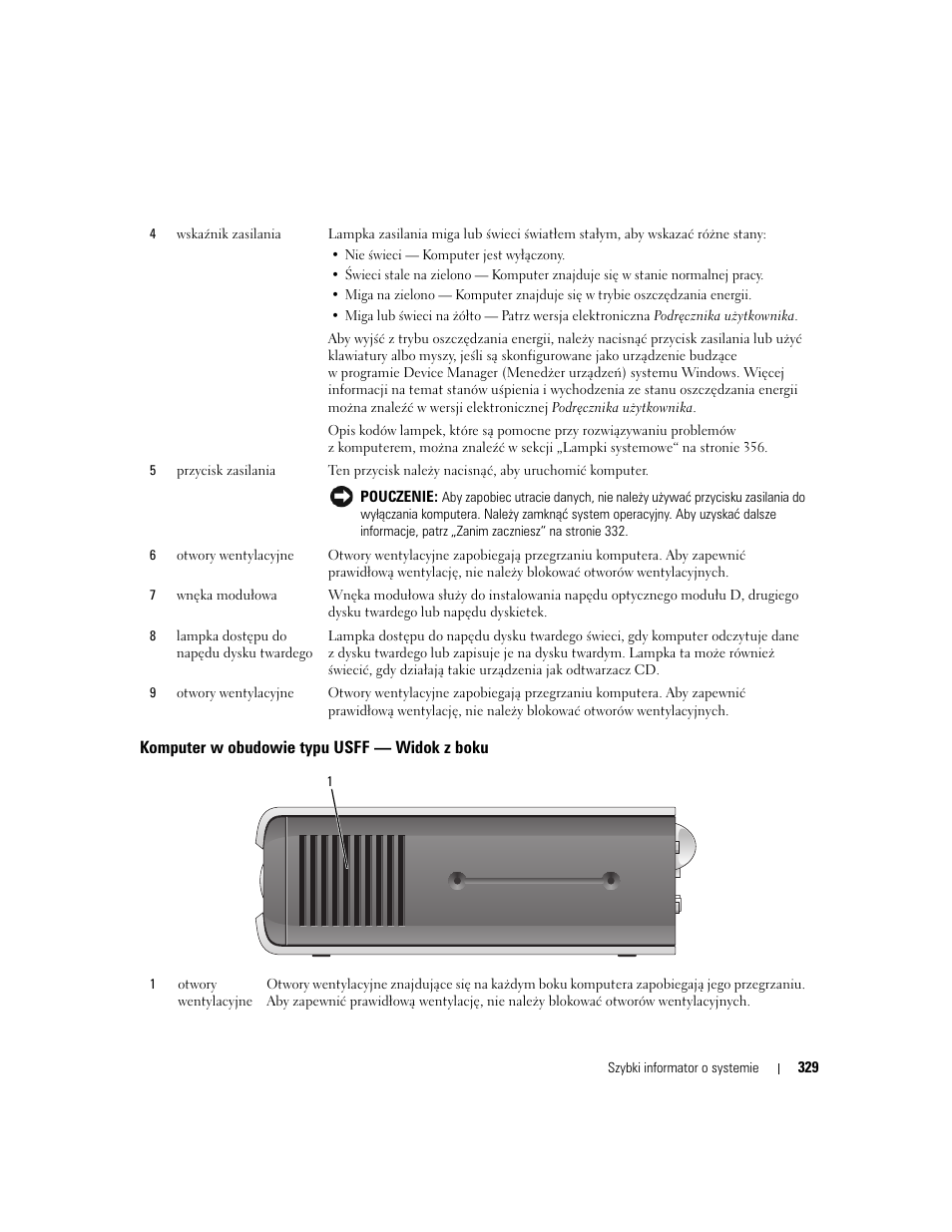 Komputer w obudowie typu usff — widok z boku | Dell OptiPlex 745 User Manual | Page 329 / 428