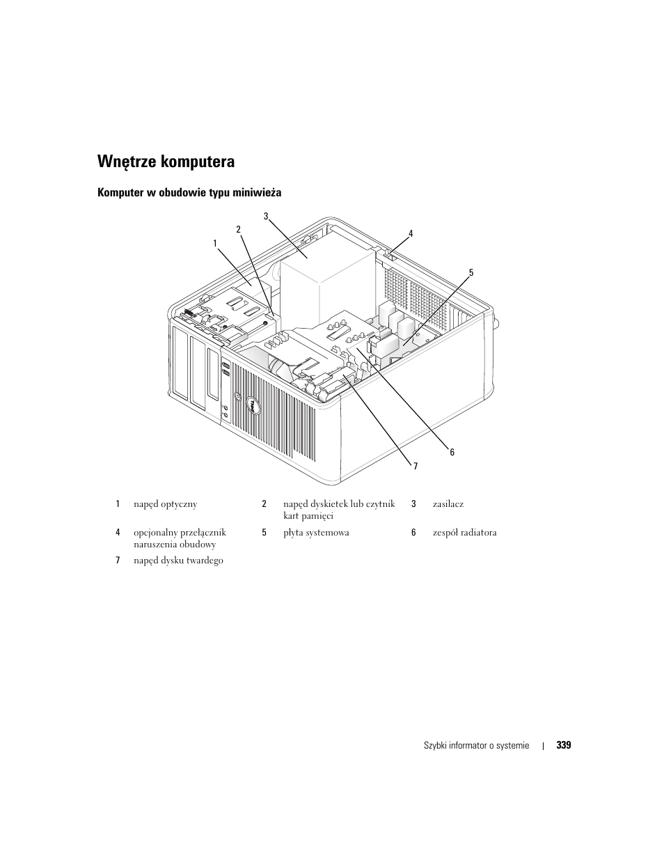 Wnętrze komputera, Komputer w obudowie typu miniwieża | Dell OptiPlex 745 User Manual | Page 339 / 428